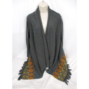 Woolrich Southwestern Cardigan Sweater Womens Small Wool Blend Shawl Fringe Gray